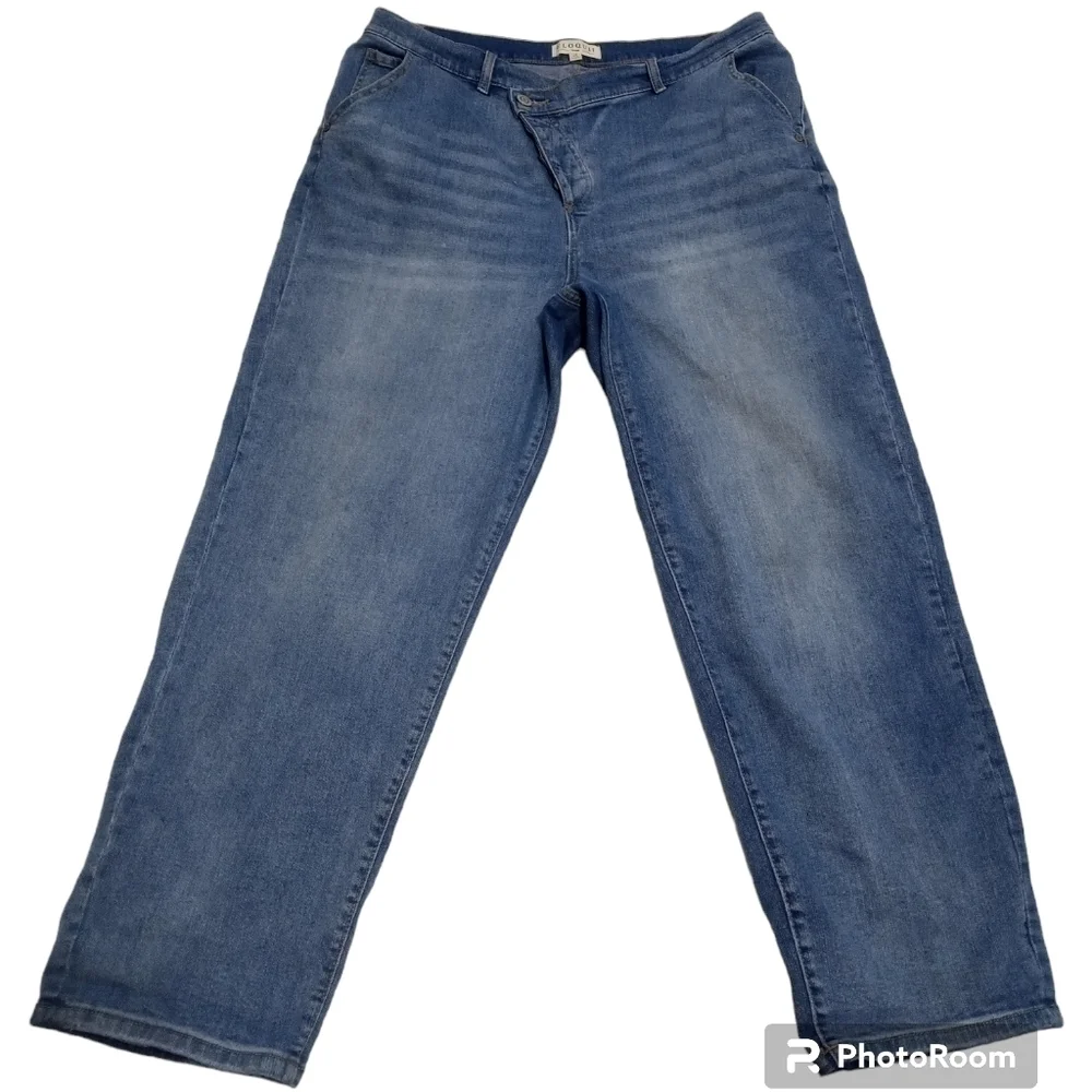 ELOQUII Baggy Straight Plus Asymmetrical Waist Ankle Denim Pants Jeans Size 14